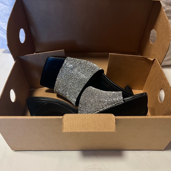 ASOS Design WIDE FIT size 8 embellished heeled mules in black & silver, NWT - Picture 8 of 10